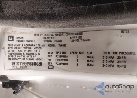 2009 GMC Canyon Work Truck z USA, uszkodzony, nr VIN 1GTDT199098105586